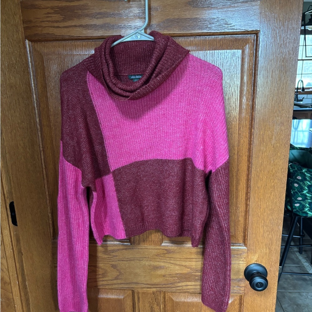 Colorblock Cowl Neck Sweater
